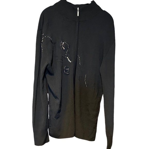Dolce Cabo Sweaters - Dolce Cabo Cardigan Zip Up Ribbed Black w/ Beads, Embroidery, & Sequin Sz 1X